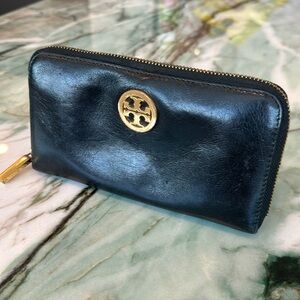 Tori Burch black continental leather wallet with gold hardware